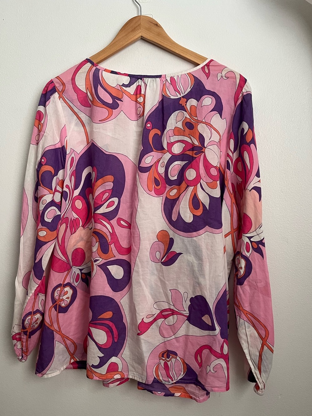 Talbots Gathered Tie Neck Top Abstract Floral Paisley Blouse 2X 70’s Boho - Picture 4 of 12